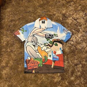 Vintage Looney Tunes Bugs Bunny Button Up Shirt Mens Small